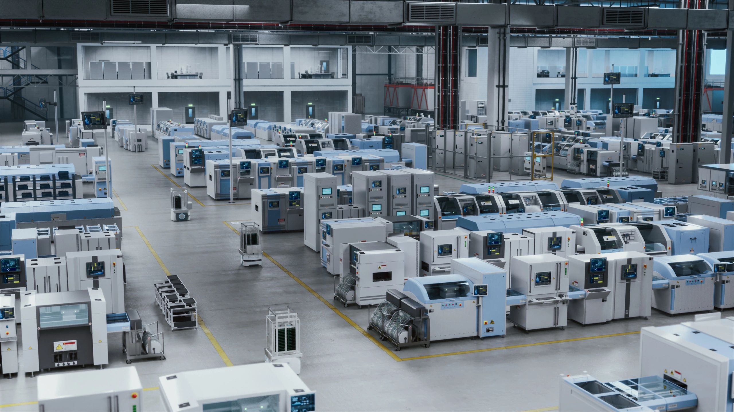 High-tech manufacturing floor with automated equipment